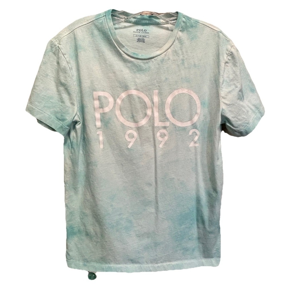 Polo Ralph Lauren TShirt Women's Logo V Neck Size Small Tie Dye Turq/White